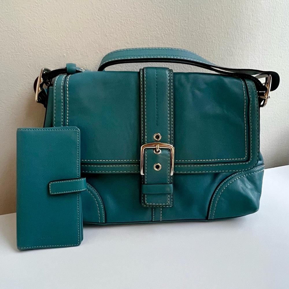 Coach Teal Leather Shoulder Purse
